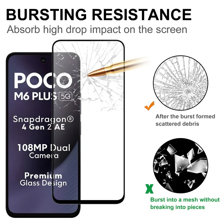 Pour Xiaomi Poco M6 Plus 5G AGC Glass Screen Protector Full Glue Black Edge Screen Film