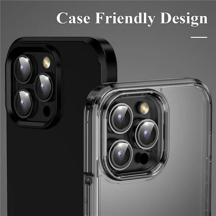 1 set pour iPhone 16 Pro / 16 Pro Max Objectif de caméra Film Verre trempé CD Veine Bague métallique Protecteur d'objectif arrière - Noir