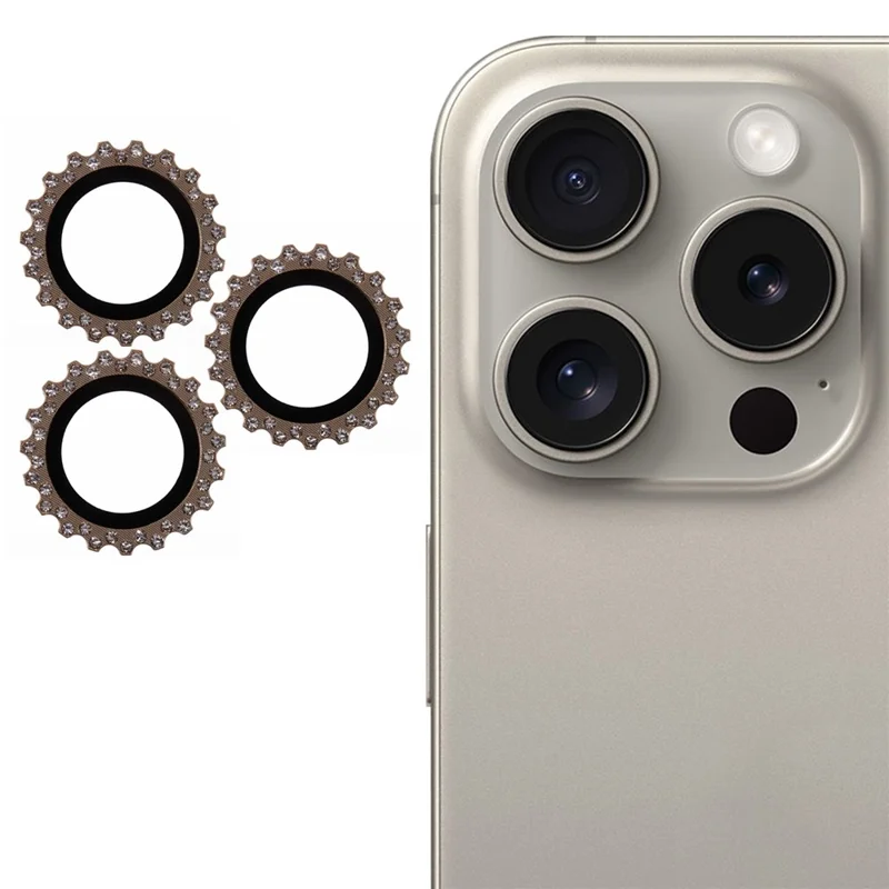 3pcs / Prévu Pour L'iphone 16 Pro Lens de Caméra Protector Gear Gear Shape Decor Decor Corning Gorilla Glass Lens Film - or