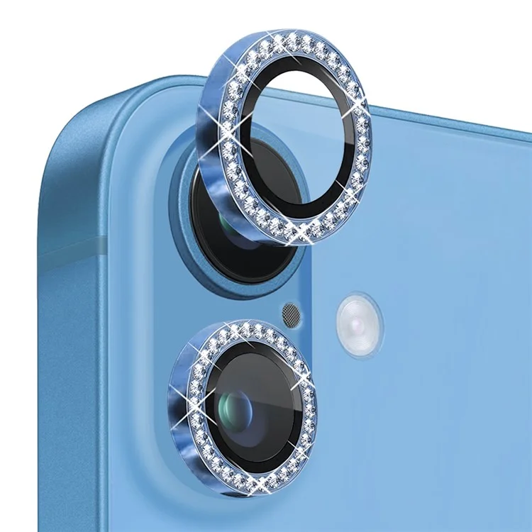 NORTHJO per iPhone 16 / 16 Plus Protezione Lente Rhinestone Ring Vetro Temperato Pellicola Lente - Blu
