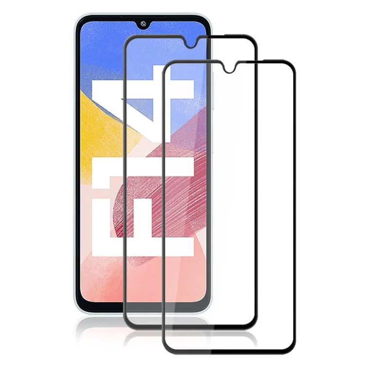 AMORUS 2Pcs For Samsung Galaxy F14 4G Screen Protector Shatterproof Silk Printing Tempered Glass Film - Black