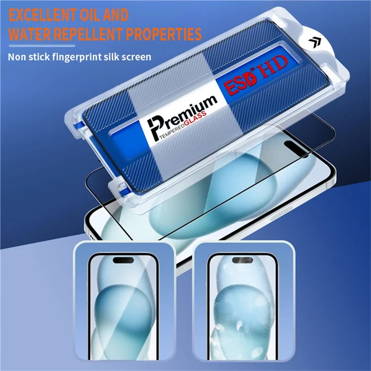 For iPhone 15 Screen Protector Clear High Aluminium-Silicon Glass Film, Silk Printing