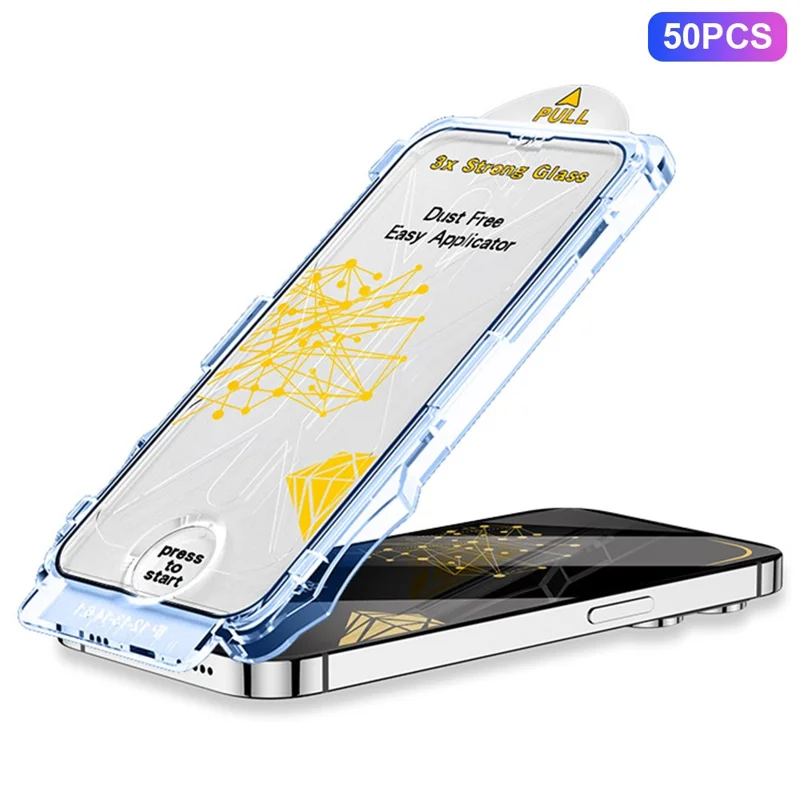 MOCOLO 50Pcs For iPhone 16 Pro Screen Protector Silk Printing Tempered Glass Film with Easy Installation Tool - Black