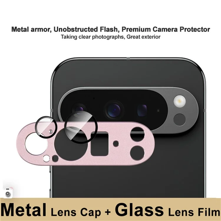 IMAK For Google Pixel 9 Pro XL Camera Lens Film Metal Lens Cap+Tempered Glass Lens Protector - Pink