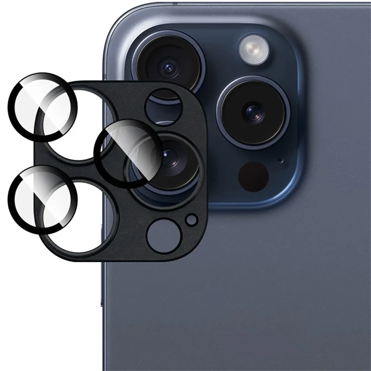 IMAK для iPhone 16 Pro Max / 16 Pro Camera Lens Film Metal Lens Cap+Tempered Glass Lens Protector - Черный