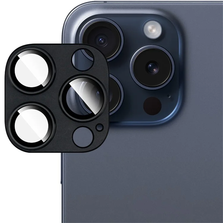 IMAK для iPhone 16 Pro Max / 16 Pro Camera Lens Film Metal Lens Cap+Tempered Glass Lens Protector - Черный