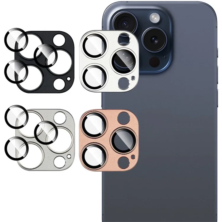 IMAK для iPhone 16 Pro Max / 16 Pro Camera Lens Film Metal Lens Cap+Tempered Glass Lens Protector - Черный