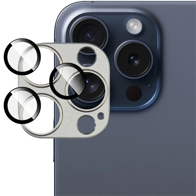 IMAK For iPhone 16 Pro Max / 16 Pro Camera Lens Film Metal Lens Cap+Tempered Glass Lens Protector - Grey
