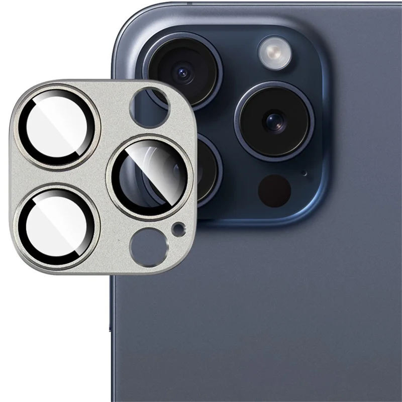 IMAK For iPhone 16 Pro Max / 16 Pro Camera Lens Film Metal Lens Cap+Tempered Glass Lens Protector - Grey