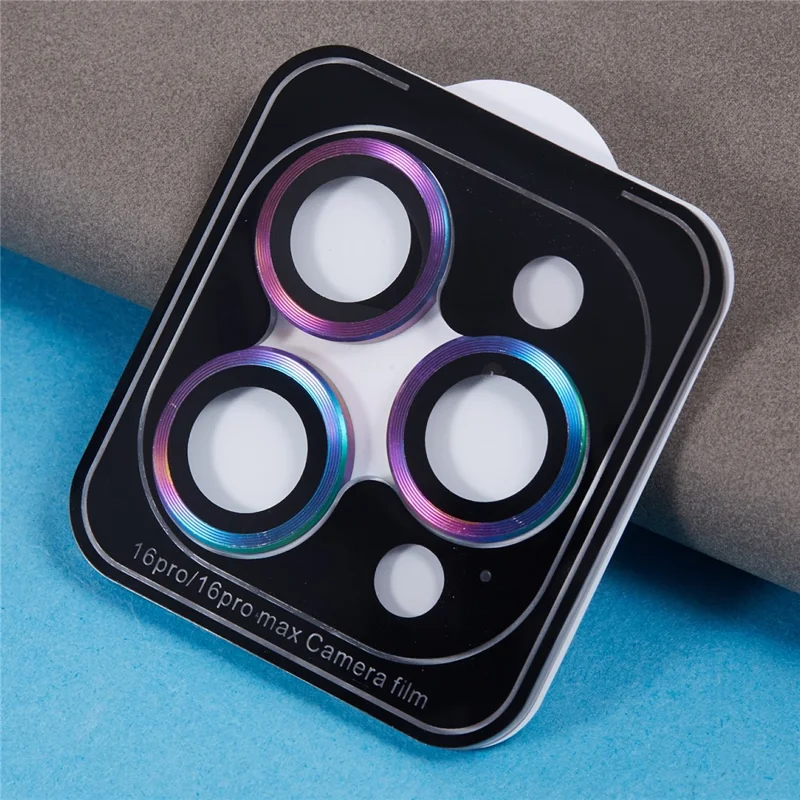 Para Iphone 16 Pro / 16 Pro Max Camera Lente Protector CD Venas Ring de Metal Película de Vidrio Templado - Multicolor