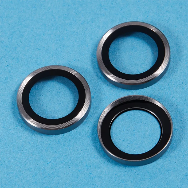 For iPhone 16 Pro Max / 16 Pro Camera Lens Protector Metal Ring Tempered Glass Film - Titanium Grey