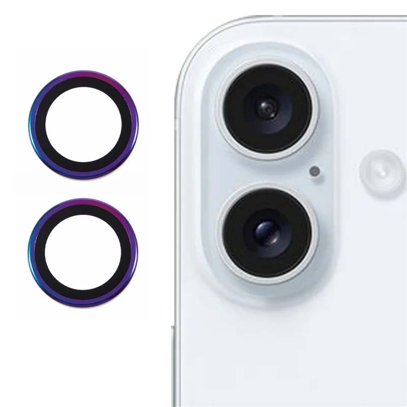 For iPhone 16 Plus / 16 Camera Lens Protector Metal Ring Tempered Glass Film - Multi-Color