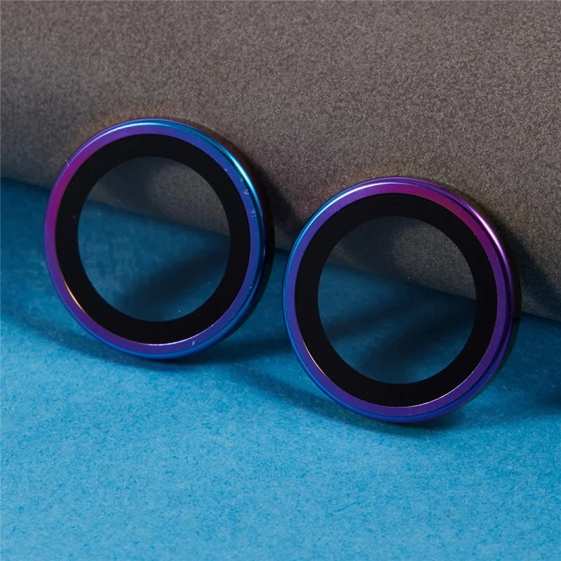 For iPhone 16 Plus / 16 Camera Lens Protector Metal Ring Tempered Glass Film - Multi-Color