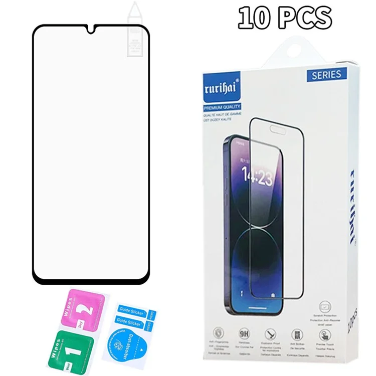 RURIHAI 10Pcs For Samsung Galaxy A06 4G / A06 5G High Aluminium-Silicon Glass Film 0.26mm 2.5D Secondary Hardening Screen Protector