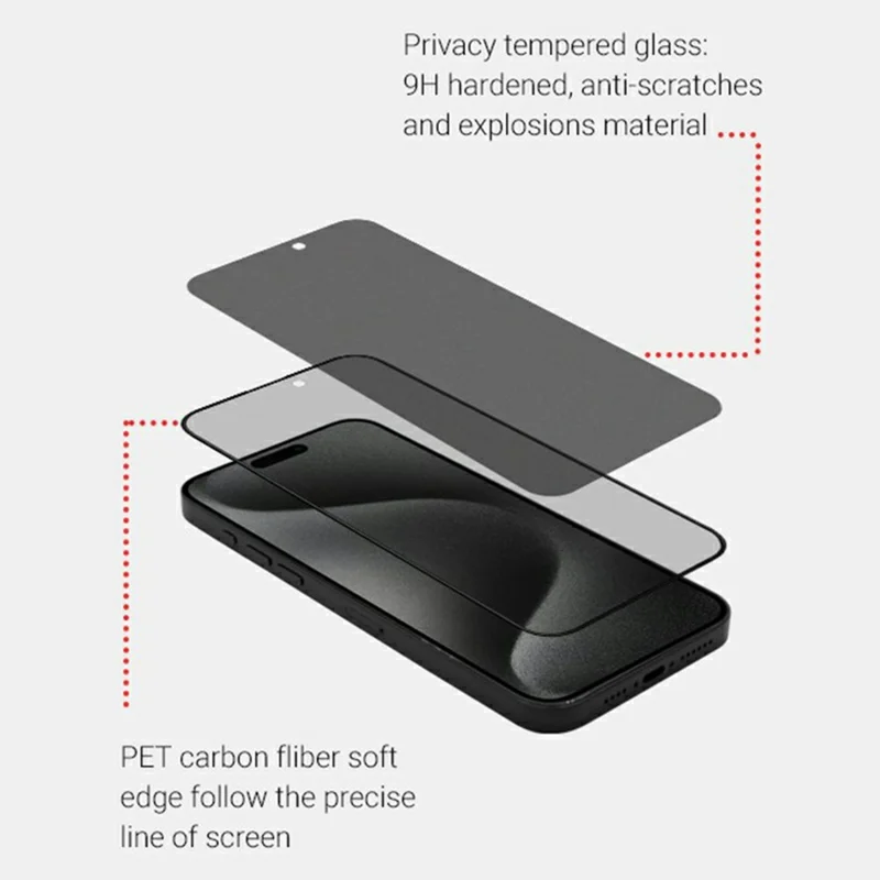 Kzdoo Pour Iphone 16 / 15 / 14 Pro Anti-pep Temperred Glass Screot Protector Full Glue Glue Silk Printing Screen Film