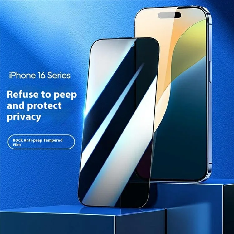 ROCK Para iPhone 16 Pro Protector de Pantalla Anti-Espía Impresión Seda Cobertura Completa Alta Vidrio Aluminio-Silicio Film
