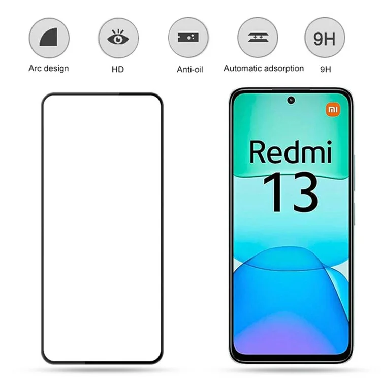 MOCOLO Pour Xiaomi Redmi 13 5G / 4G Protecteur d'écran Anti-Cassure Impression Soie Verre Trempé - Noir