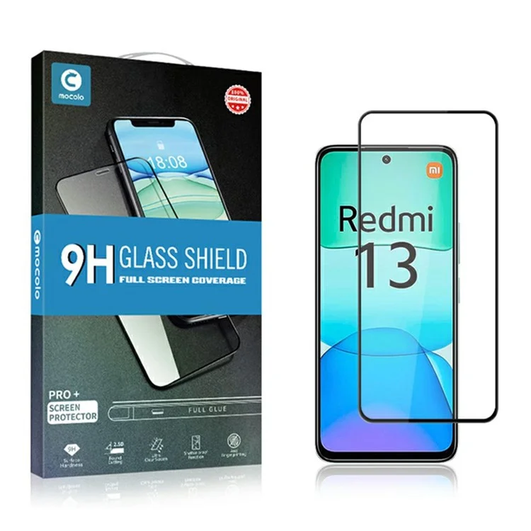 MOCOLO Pour Xiaomi Redmi 13 5G / 4G Protecteur d'écran Anti-Cassure Impression Soie Verre Trempé - Noir