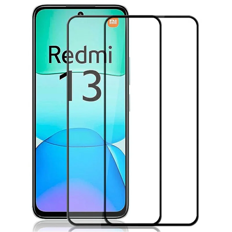 AMORUS 2Pcs For Xiaomi Redmi 13 5G / 4G Screen Protector Shatterproof Silk Printing Tempered Glass Film - Black
