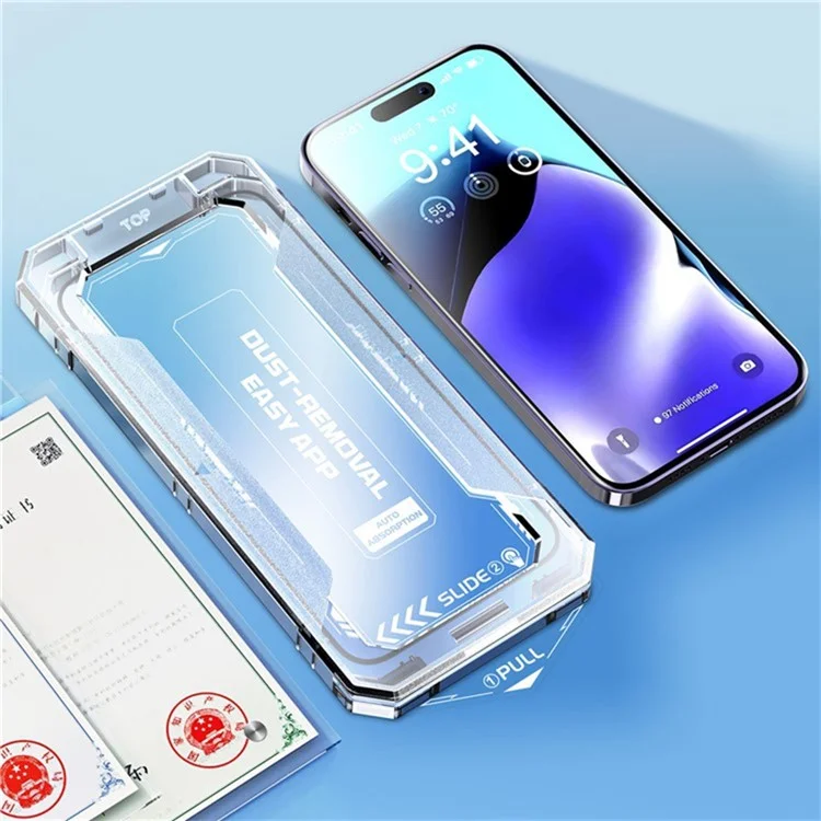 Protector de pantalla de vidrio templado con estampado de seda para iPhone 16 Pro, sin polvo