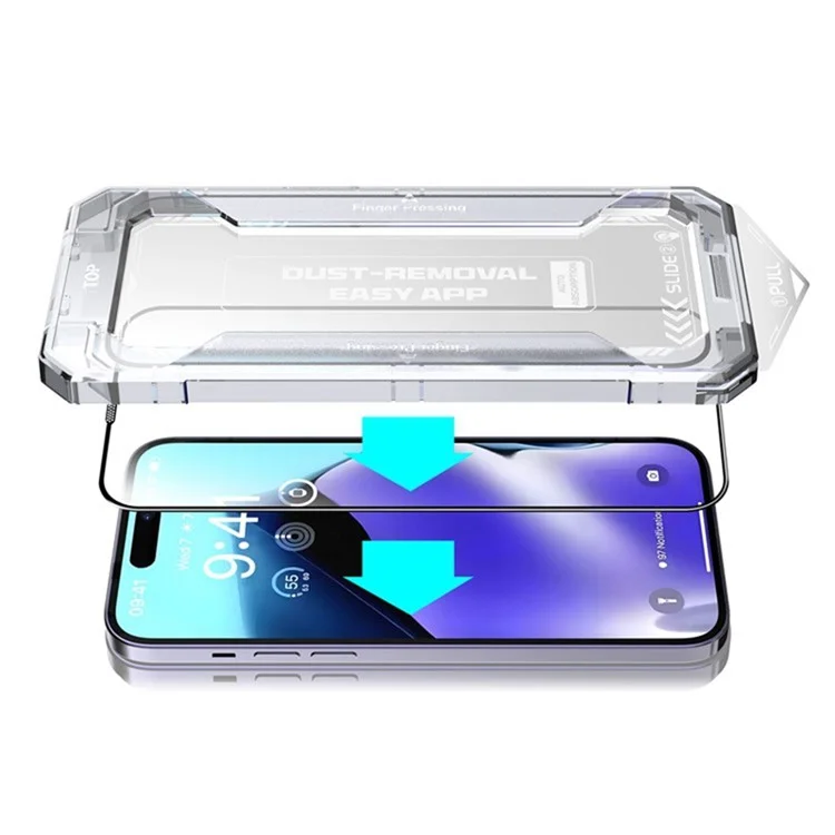 Protector de pantalla de vidrio templado con estampado de seda para iPhone 16 Pro, sin polvo