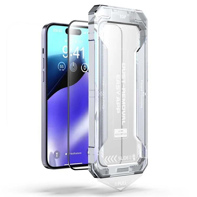 Protector de pantalla de vidrio templado con estampado de seda para iPhone 16 Pro, sin polvo