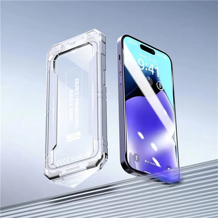 Protector de pantalla de vidrio templado con estampado de seda para iPhone 16 Pro, sin polvo