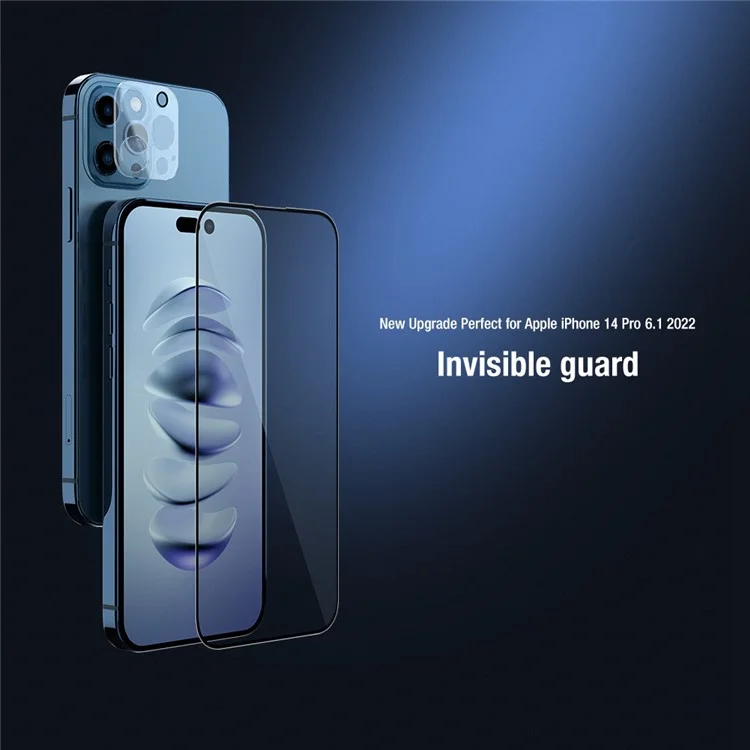 NILLKIN For iPhone 14 Pro Max 2 in 1 Full Screen Sensitive Touch Shatterproof Edge HD AGC Glass Tempered Glass Screen Protector with Camera Film