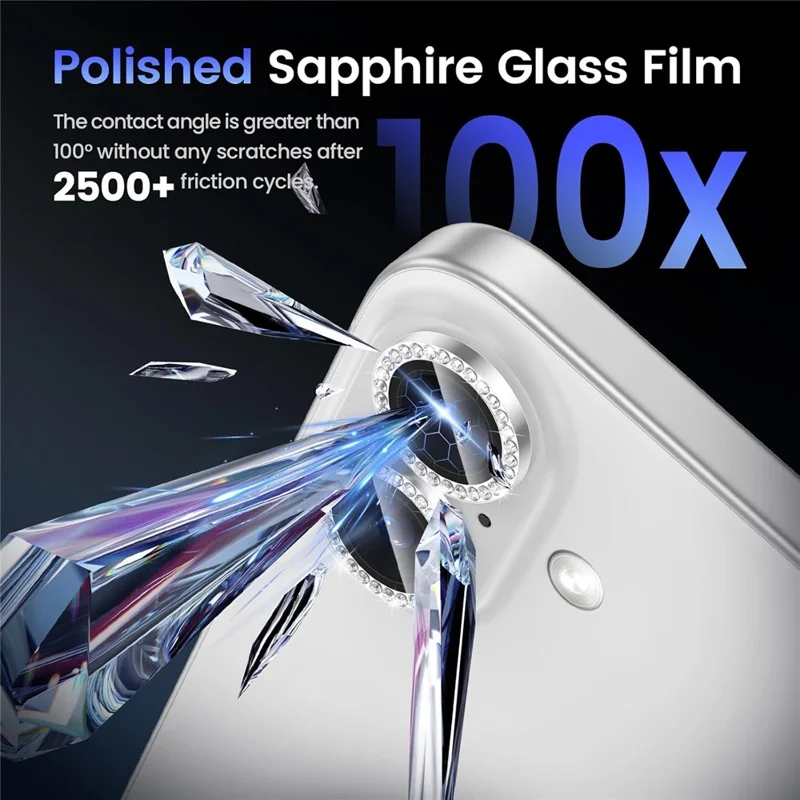 1Set For iPhone 16  /  16 Plus Camera Lens Protector Tempered Glass+Metal Ring Rhinestone Lens Film - Silver