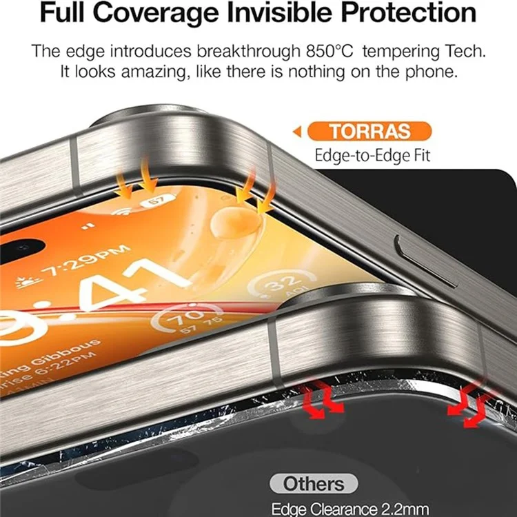 Protetor de tela de vidro temperado TORRAS Glassgo para iPhone 15/14 Pro, película HD com ferramenta de remoção automática de poeira