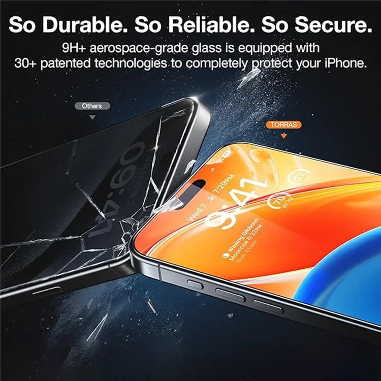 Protetor de tela de vidro temperado TORRAS Glassgo para iPhone 15/14 Pro, película HD com ferramenta de remoção automática de poeira
