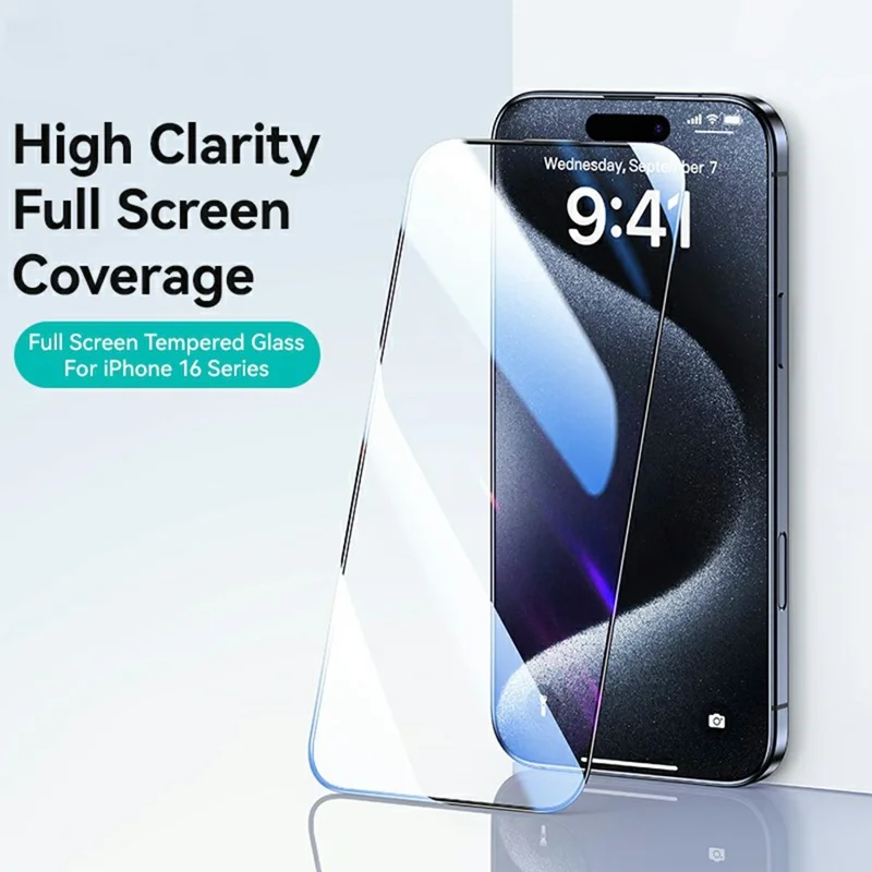USAMS BH898 For iPhone 16 Pro Full Screen Protector 0.33mm Silk Printing Tempered Glass Film