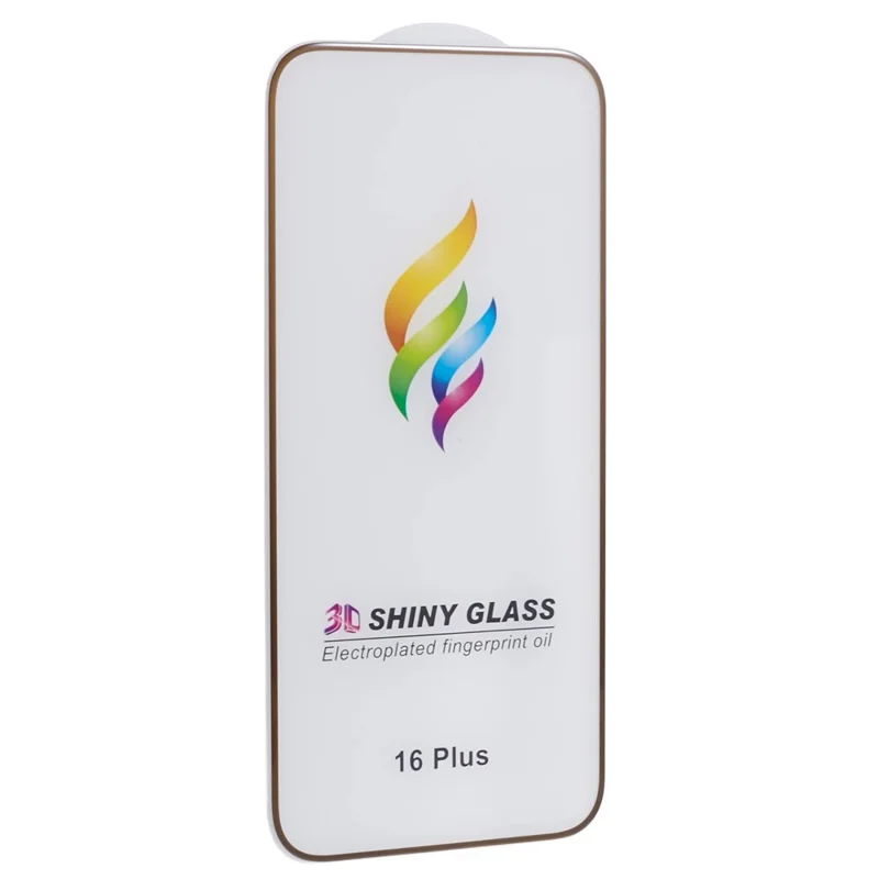 For iPhone 16 Pro Tempered Glass Screen Protector 3D Curved Edge Electroplated Colored Frame - Gold