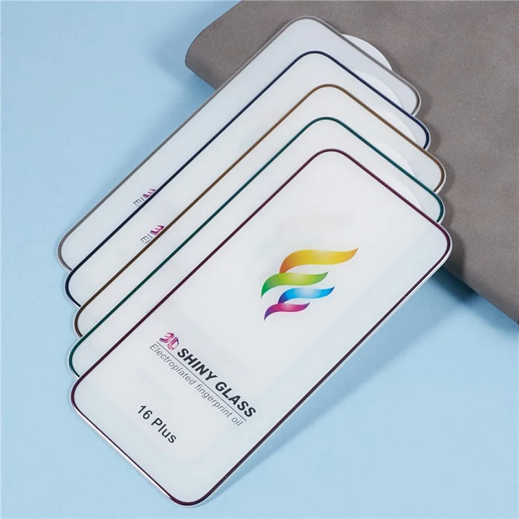 For iPhone 16 Plus / 15 Plus Tempered Glass Screen Protector 3D Curved Edge Electroplated Colored Frame - Blue
