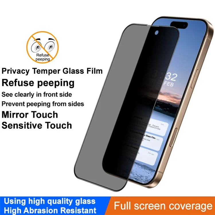 Imak For Iphone 16 Pro Anti-Peep Temdered Glass Protector Protector Полное Покрытие