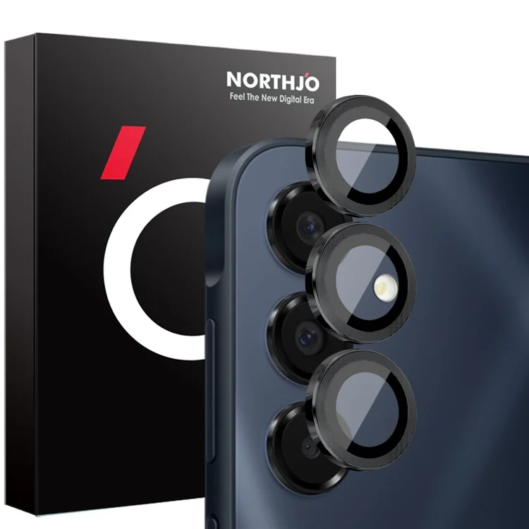 NORTHJO 1 Conjunto para Samsung Galaxy A16 5G / A16 4G Película da lente da câmera + Vidro temperado + Anel de metal Protetor de lente - Preto
