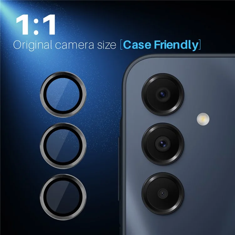 NORTHJO 1 Conjunto para Samsung Galaxy A16 5G / A16 4G Película da lente da câmera + Vidro temperado + Anel de metal Protetor de lente - Preto