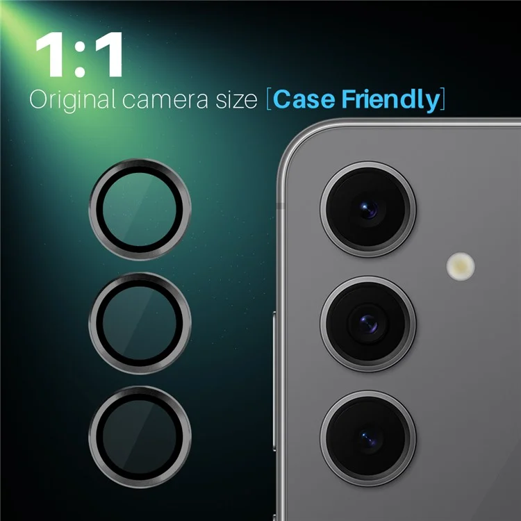 NORTHJO 1 Set For Samsung Galaxy S24 FE Camera Lens Flim+Tempered Glass+Metal Ring Lens Protector - Black