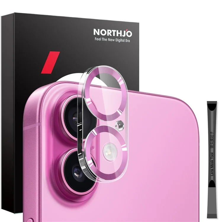 Northjo Pour Iphone 16 / 16 Plus Camera Lens Protector 3D CD Veines Film D'objectif de Caméra Claire Intégrée - Rose