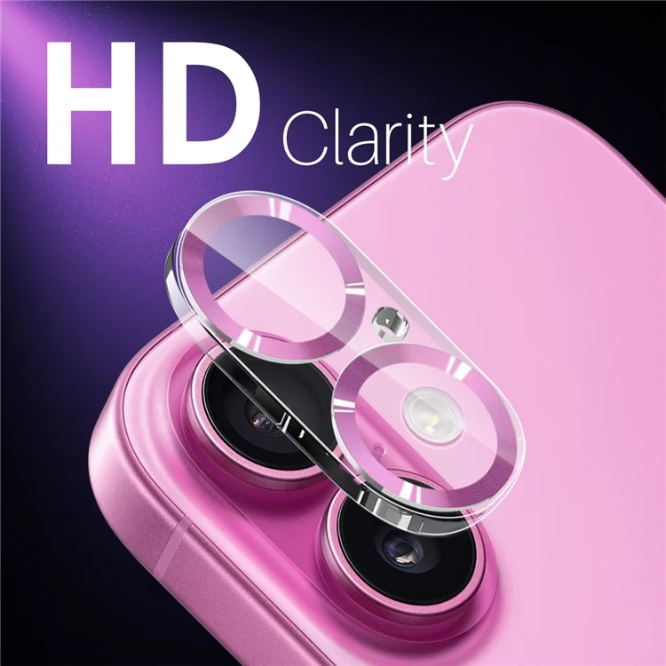 Northjo Pour Iphone 16 / 16 Plus Camera Lens Protector 3D CD Veines Film D'objectif de Caméra Claire Intégrée - Rose