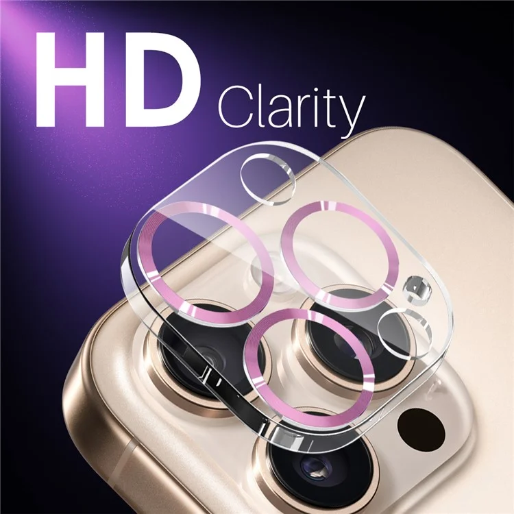 NORTHJO For iPhone 16 Pro  /  16 Pro Max Camera Lens Protector 3D CD Veins Integrated Clear Camera Lens Film - Pink