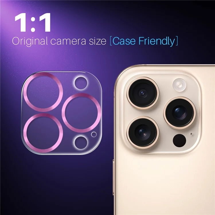 NORTHJO For iPhone 16 Pro  /  16 Pro Max Camera Lens Protector 3D CD Veins Integrated Clear Camera Lens Film - Pink