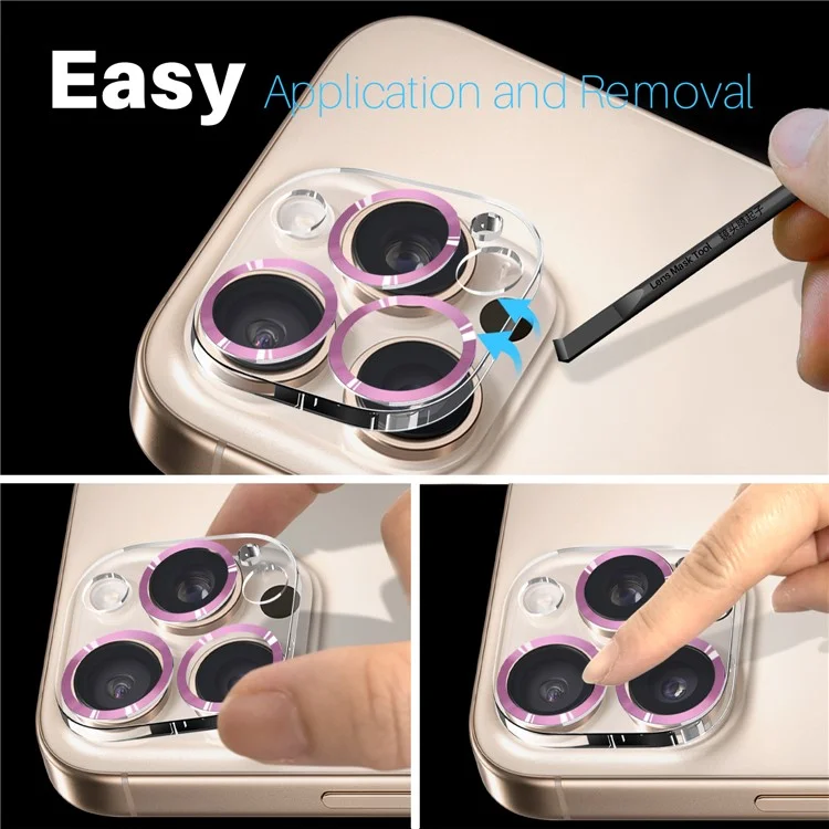 NORTHJO For iPhone 16 Pro  /  16 Pro Max Camera Lens Protector 3D CD Veins Integrated Clear Camera Lens Film - Pink
