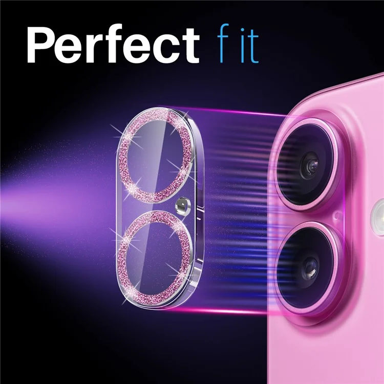 NORTHJO For iPhone 16 / 16 Plus Camera Lens Protector Glitter Bling Circles Tempered Glass HD Clear 3D Full Coverage - Pink