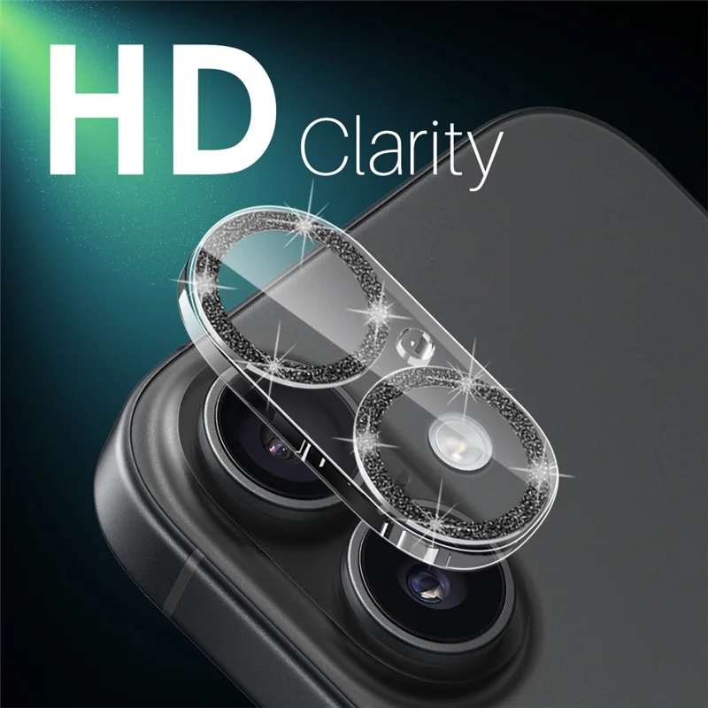 NORTHJO For iPhone 16 / 16 Plus Camera Lens Protector Glitter Bling Circles Tempered Glass HD Clear 3D Full Coverage - Black