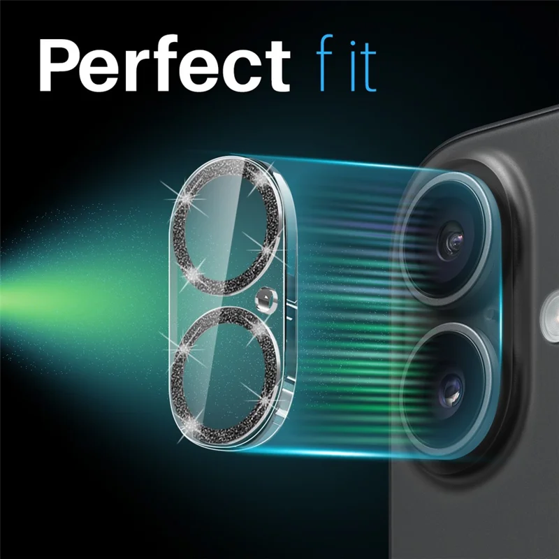 NORTHJO For iPhone 16 / 16 Plus Camera Lens Protector Glitter Bling Circles Tempered Glass HD Clear 3D Full Coverage - Black