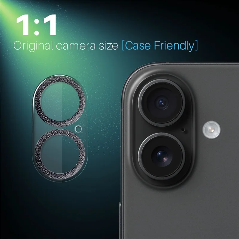 NORTHJO For iPhone 16 / 16 Plus Camera Lens Protector Glitter Bling Circles Tempered Glass HD Clear 3D Full Coverage - Black