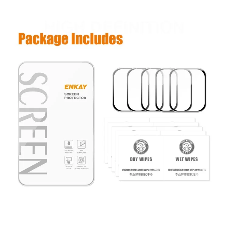 Enkay Hat-prince 5pcs / Establezca un Protector de Pantalla Para Apple Watch Ultra 49 Mm, Anti-scratch HD Transparente 3D Curved PC Edge + PMMA Full Cover Película