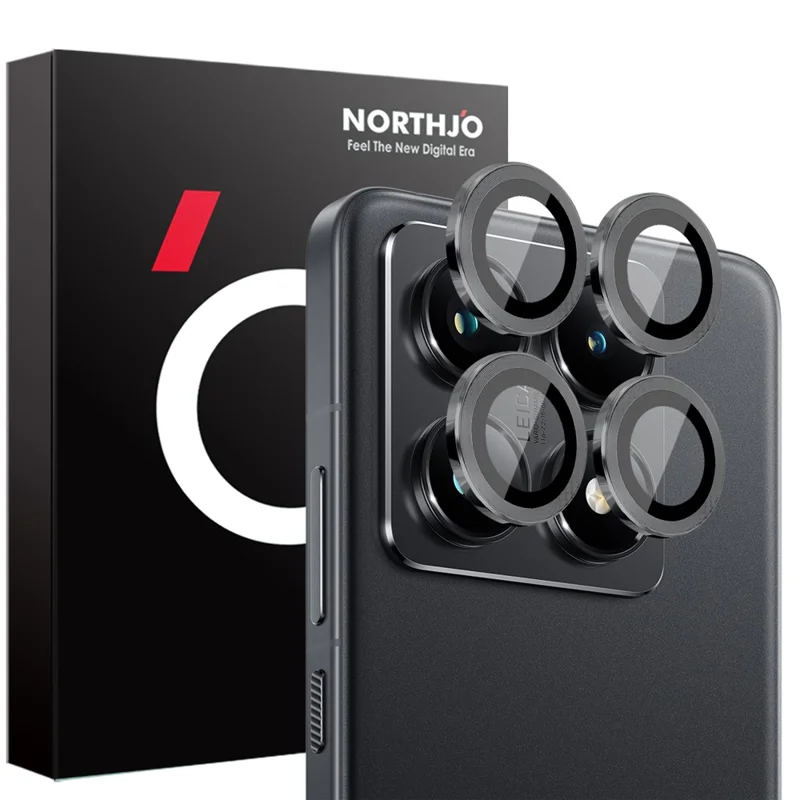 NORTHJO 1 Set For Xiaomi 14T Pro Tempered Glass Camera Lens Film CD Veins Metal Ring Lens Guard - Black