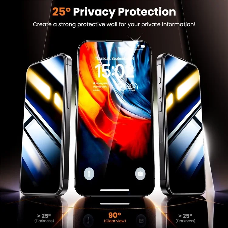 Für iPhone 13 Pro Max Anti-Spionage-Bildschirmschutz Gehärtetes Glas-Film mit staubdichtem Netz